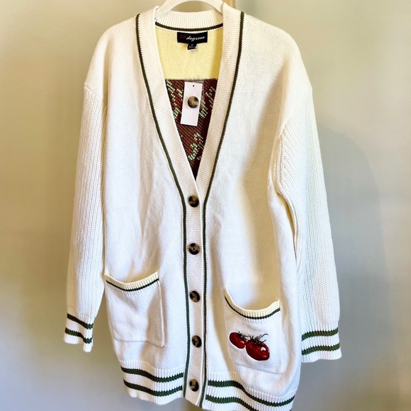 33 Degrees Sweaters - 33 Degrees Women Tomato Sweet & Tangy Graphic Oversized Knit Cardigan Cream M